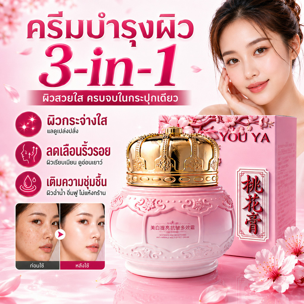 ซื้อ2แถม2 ครีมช่วยลดริ้วรอย Peach Blossom ผิวกระจก ลดหมองคล้ำ ผิวอิ่มฟู หน้าเด้ง