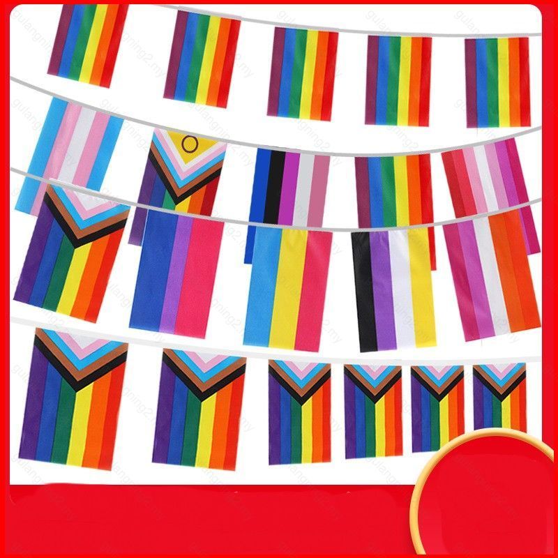 GN 10 เมตร 14x21 ซม.ธงสายรุ้ง LGBT สีสัน String ธงเกย์ Pride Parade GN