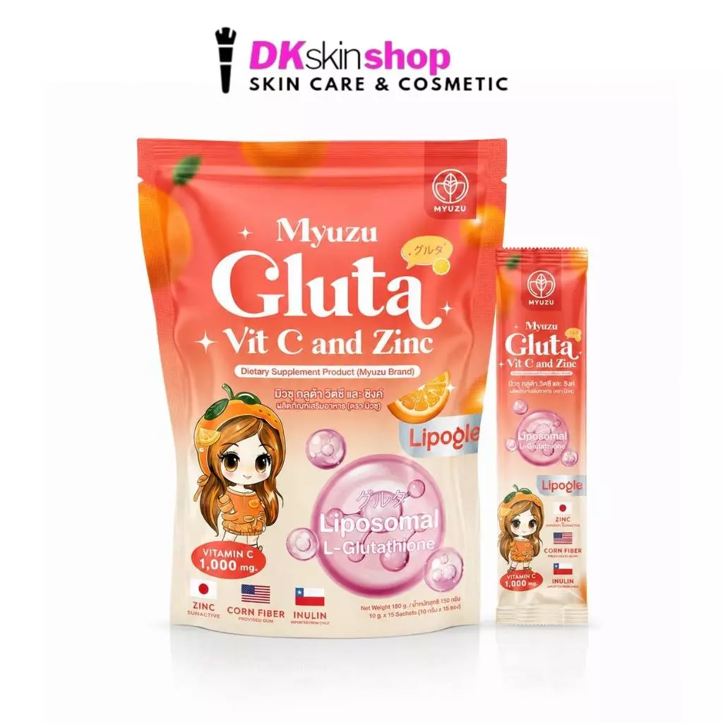 มิวซุ กลูต้า วิตซี และ ซิงค์ ผลิตภัณฑ์เสริมอาหาร Myuzu Gluta Vit C and Zinc Dietary Supplement Product (10g. x 15 ซอง)