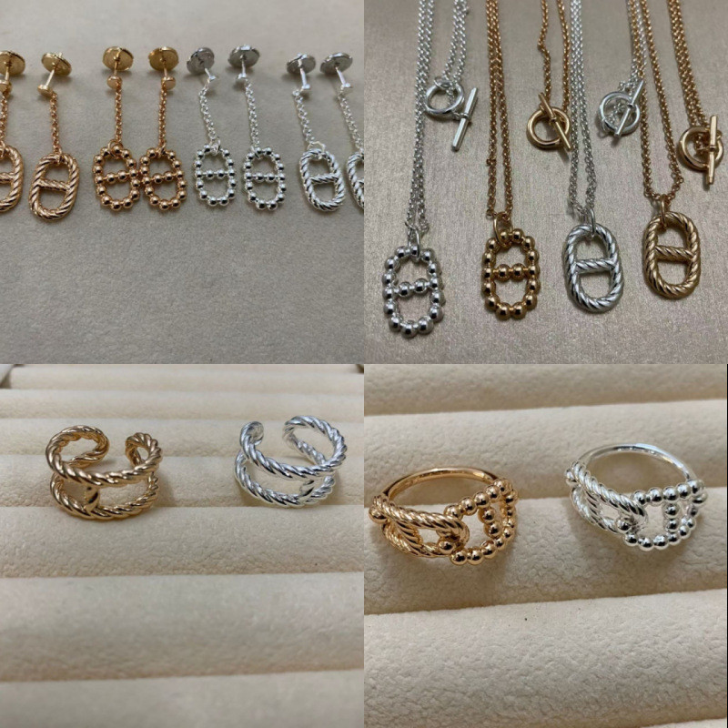 C9AQ Seiko V สร้อยคอจมูกหมูทองหญิง Glossy Twisted จี้ Simple ต่างหูแหวนเกรด Clavicle Chain