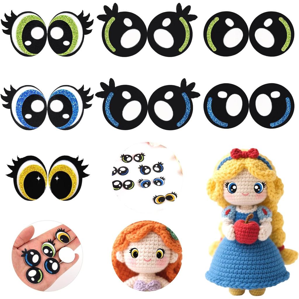 MUCUNNIA 7 คู่ 30 มม.Glitter รอบ Felt Eyes สําหรับ Amigurumi พร้อม Lashes, Heart Felt Eyes สําหรับหั