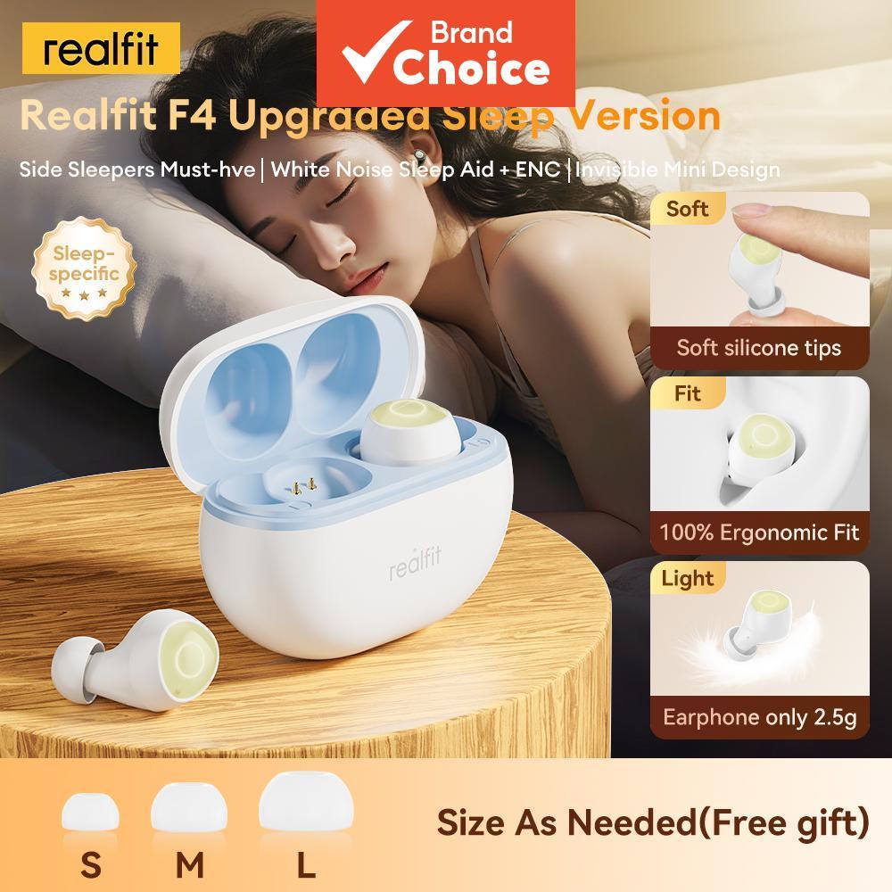 หูฟังไร้สาย Realfit F4 หูฟังเอียร์โฟนบลูทูธลดเสียงรบกวน ANC เบสลึกพิเศษ ควบคุมผ่านแอป สเตอริโอ HiFi 