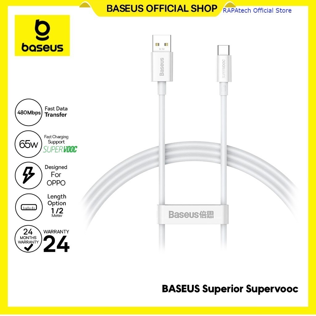 Baseus Superior Series SUPERVOOC USB to C 65W Fast Charging Cable Charger 1m ของแท้