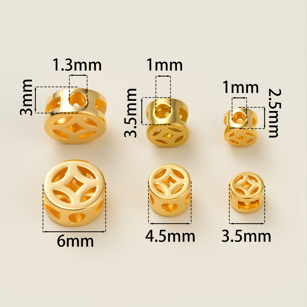 St.kunkka 10 ชิ้น 18 พันทองชุบเหรียญ Spacer ลูกปัด Lucky Fortune Hollow Charm ลูกปัด DIY สร้อยข้อมือสร้อยคอเครื่องประดับทํา — صورة 2