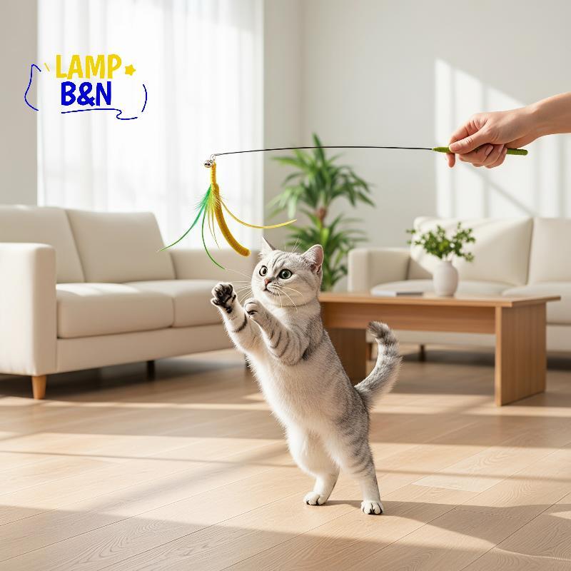[B&N] Cat Tail Grass Infused Cat Teaser Wand 1/2Pcs Feather Long Pole Bite Resistance Toy for Cat Fu