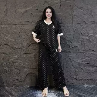 Mayura Stores No.Ke5564 ชุดเซ็ท2ชิ้น เสื้อแขนสั้น+กางเกงขายาว ปักกวางน้อยลายจุดสีพื้น ชุดดซ็ท เสื้อผ้าแฟชั่น