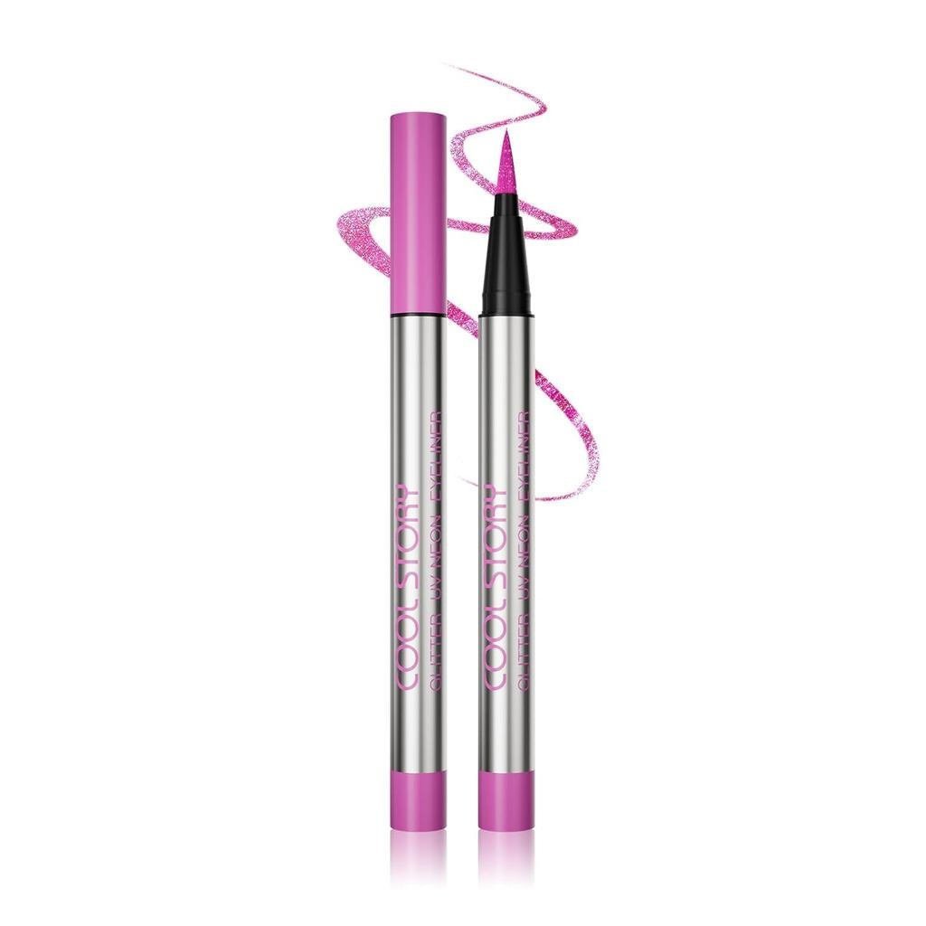 COOL STORY UV Neon Glitter Liquid Eyeliner, Luminous Effect, Fine Nib, Shiny Diamond Powder Effect, 