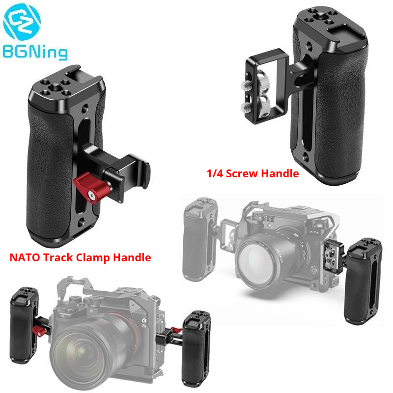 BGNING กล้อง DSLR กรง Rig Mount Universal NATO Track Clamp & 1/4 สกรู Cold Shoe Mount ซ้ายขวา Mini ที่จับด้านข้าง