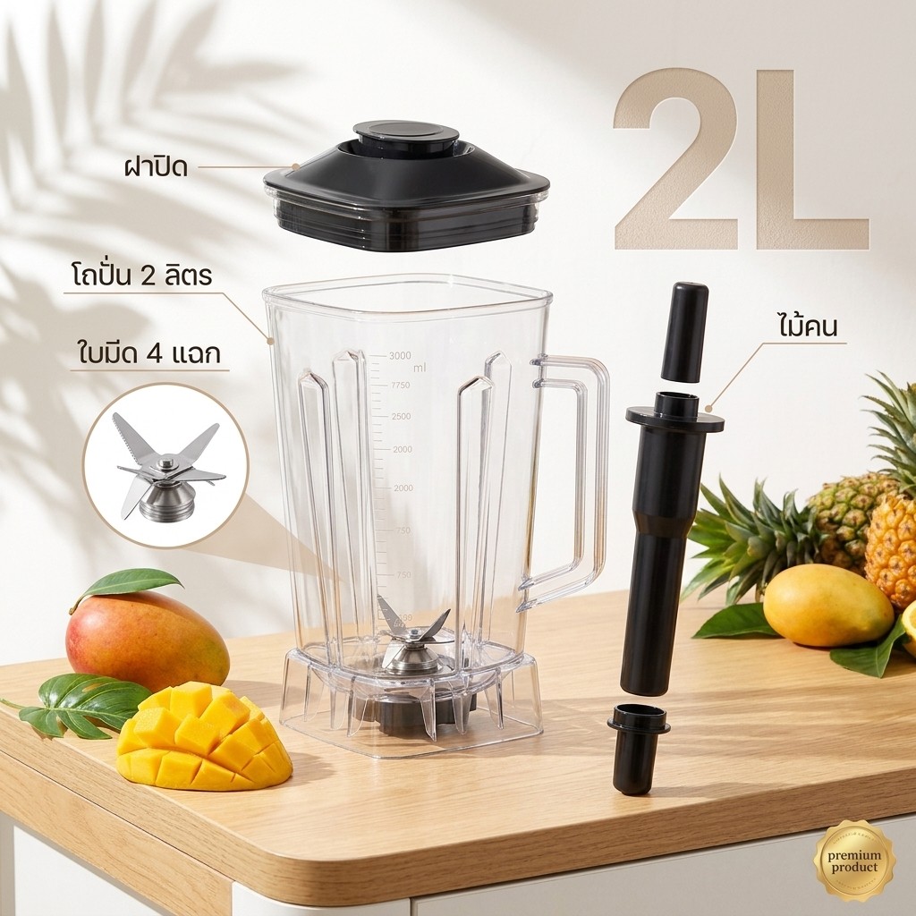 （ไม่รวมเครื่อง）2L OTTO BE-127A มาพร้อมฝาปิดและที่ขูดผสม แผ่นยึด ถังผสม 2 ลิตร และชุดใบมีด