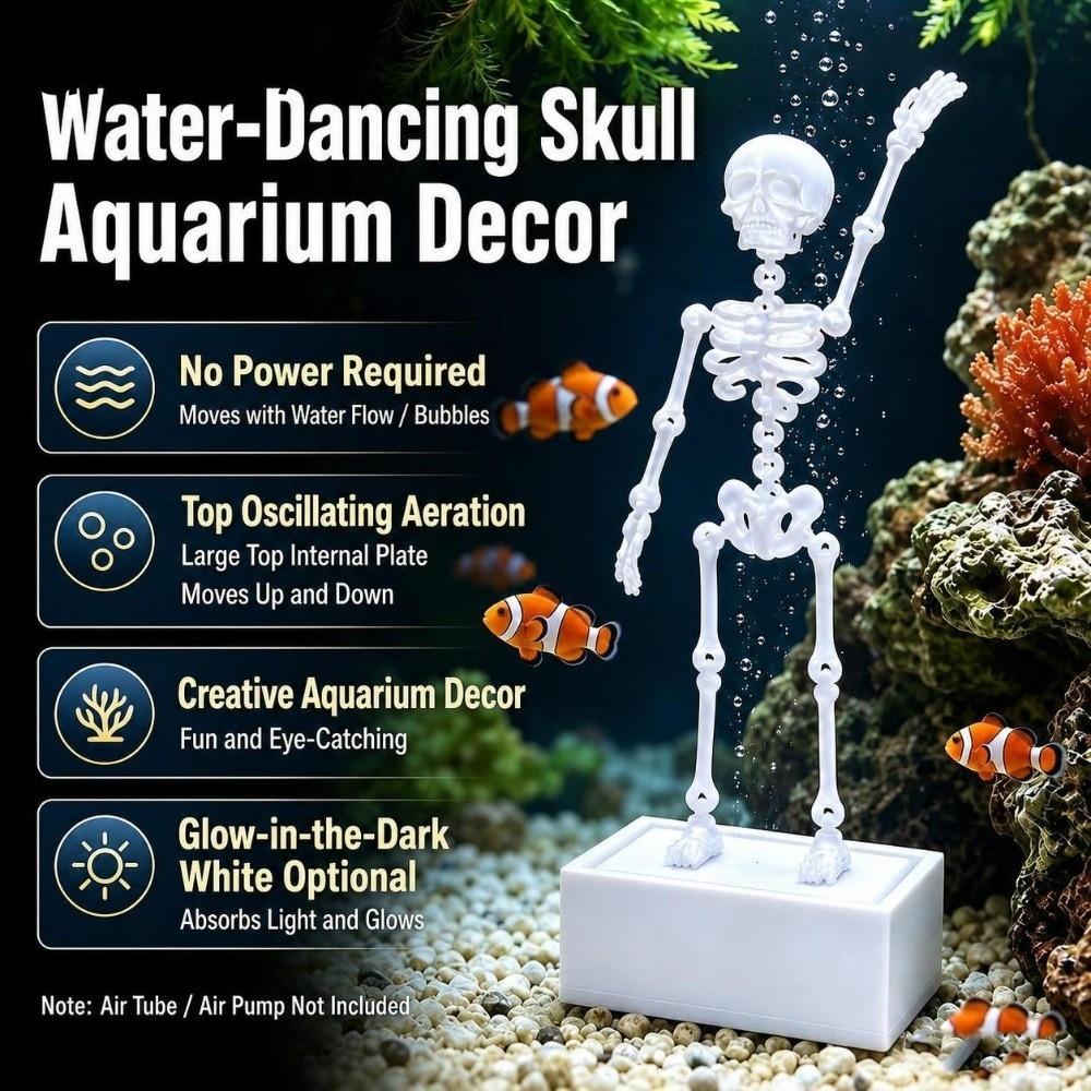 GREAT ถังปลาเต้นรํา Skull เครื่องประดับ, Air Driven พิมพ์เต้นรํา Skeleton Aquarium Bubbler, Gothic ถังปลาตกแต่งฮาโลวีนแบบไดนามิกโครงกระดูกใต้น้ํา Decor