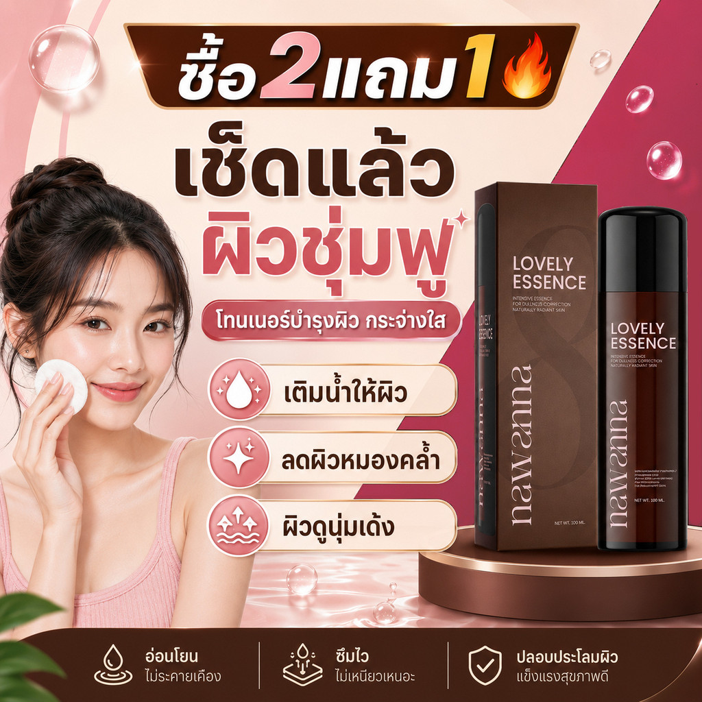 ซื้อ2แถม1 NAWANNA Lovely Essence 100ml น้ำตบคุณโจ้ เอสเซนส์บำรุงหน้า ผิวฉ่ำน้ำ หน้าใส เนียนนุ่ม