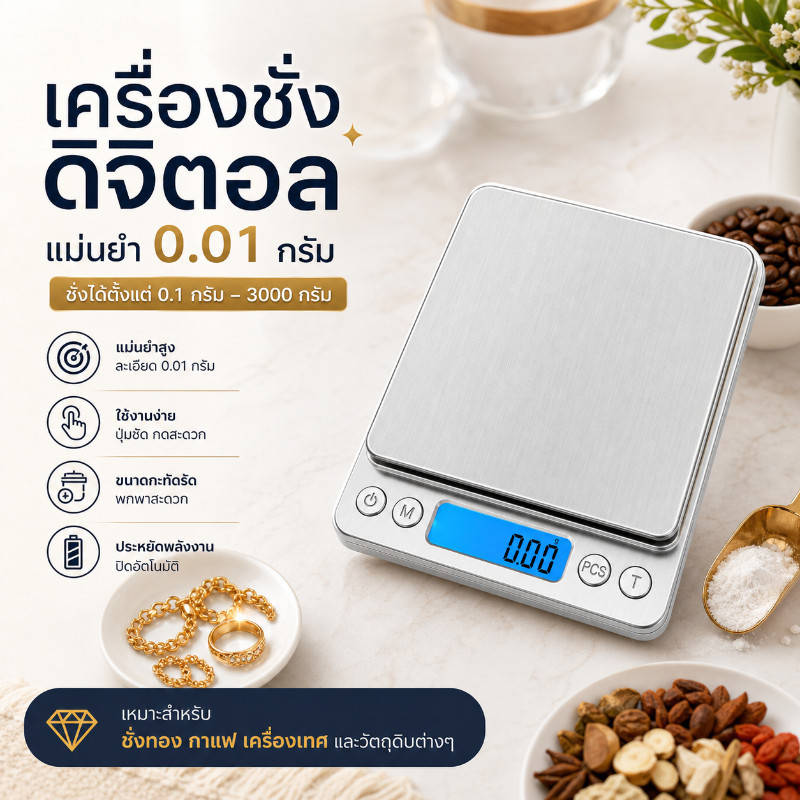 รับประกัน 10 ปี ระดับไฮเอนด์ เครื่องชั่งดิจิตอล เครื่องชั่ง เครื่องชั่งสแตนเลส ความละเอียดสูง ขนาดเล็ก 0.01g แม่นยำถึง
