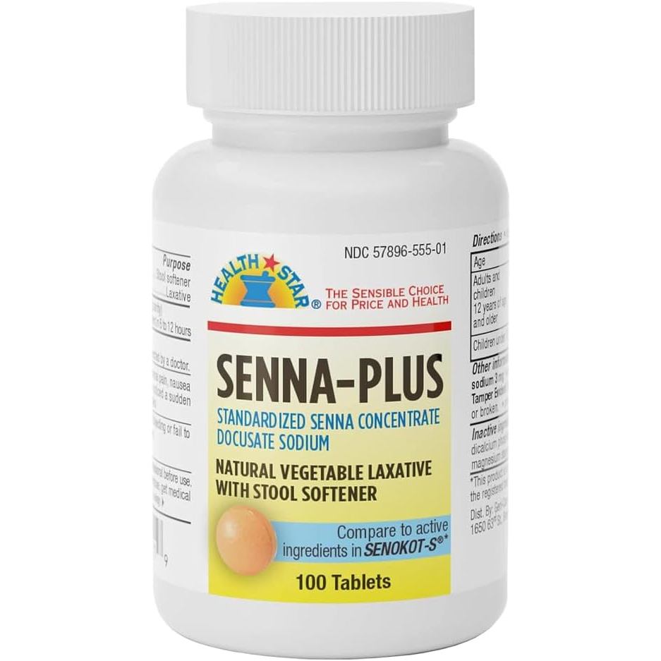 GeriCare Senna Plus น้ํายาหล่อลื่นผักธรรมชาติพร้อมน้ํายาปรับผ้านุ่มสตูล Docusate Sodium 50mg, Sennosides 8.6mg 100 Count (แพ็ค 1)