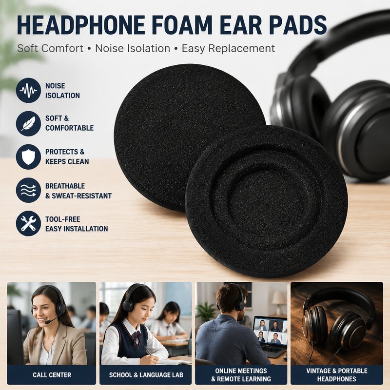 แผ่นโฟมครอบหูฟัง 2 ชิ้น ฟองน้ำหูฟังแบบเปลี่ยน สำหรับ Jabra Evolve 20 20SE 30 30 II 40 65 65+ สัมผัสนุ่ม