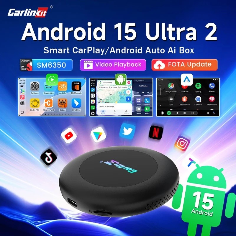 AAEO CarlinKit 3 In 1 Android 15 CarPlay Ai กล่องอะแดปเตอร์ไร้สาย Android Auto Qualcomm SM6350 128GB