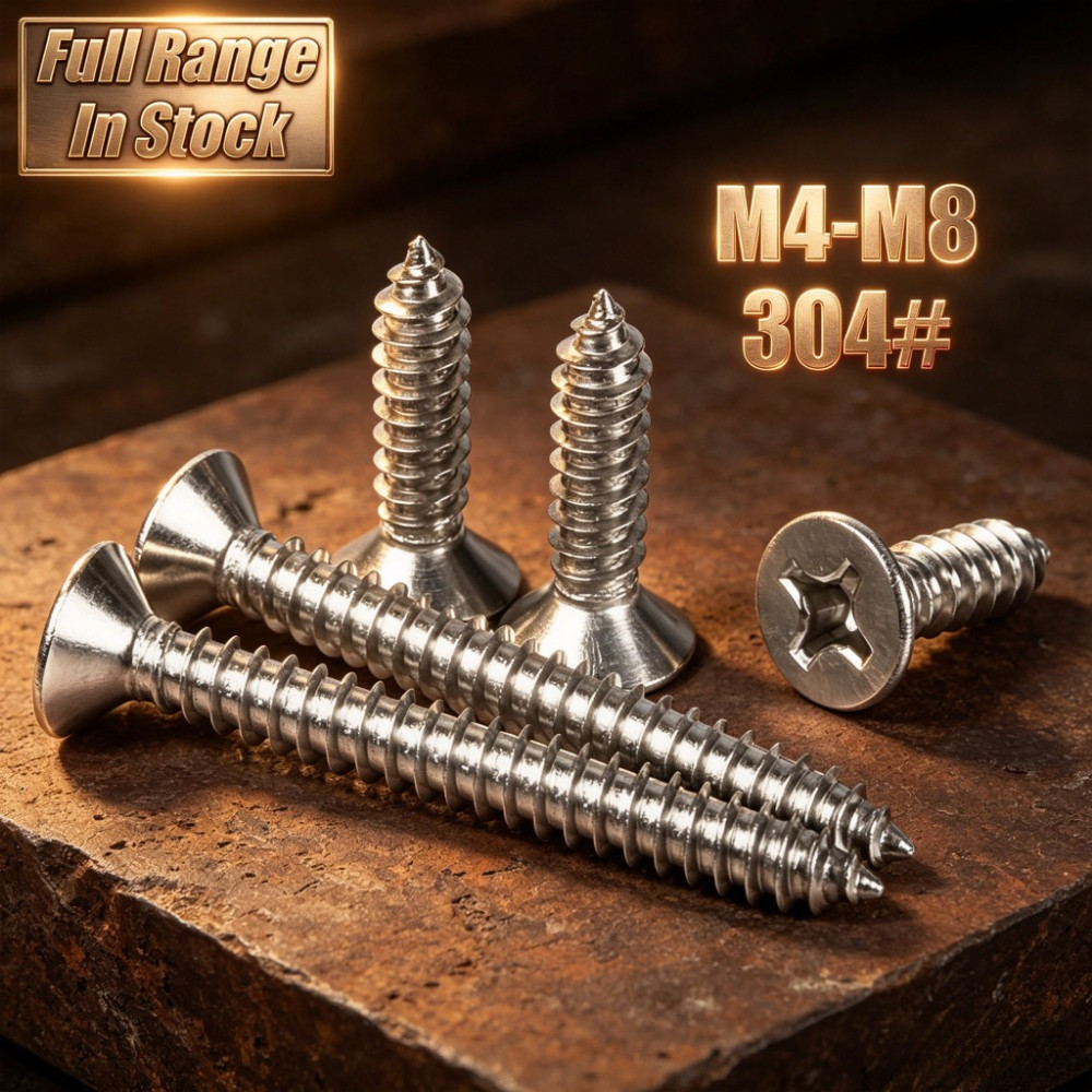 M4/M4.2/M5/M5.5/M6/M8 สกรู สแตนเลส 304 หัวเตเปอร์ แฉก เกลียวปล่อย ปลายแหลม น็อต Flat Head Phillip Tapping Screw DIN7982
