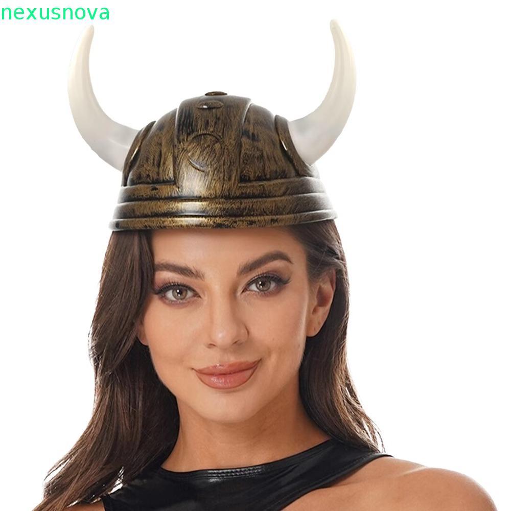 NEXUSNOVA ไวกิ้งฮอร์นหมวกหมวกกันน็อค,พลาสติกโบราณยุคกลางนักรบอัศวินหมวก,ตกแต่งด้วย Braids หัวเครื่องประดับที่สมจริงฮาโลวีนคอสเพลย์ Masquerade Ox Decors เด็ก