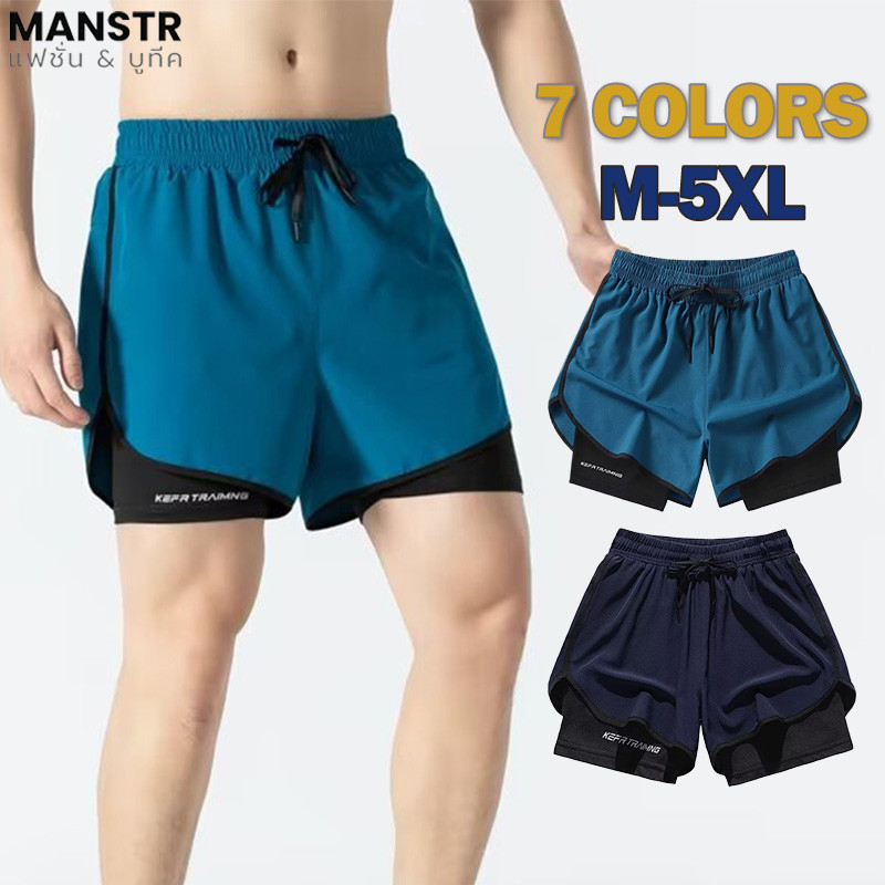 MANSTR [7 สี] ไม่จํากัดเพศ 2-ใน-1 กันลื่นยืดแห้งเร็วกีฬากางเกงขาสั้นวิ่งออกกําลังกาย กางเกงวอร์ม สําหรับผู้ชายผู้หญิงกางเกงขนาดบวก