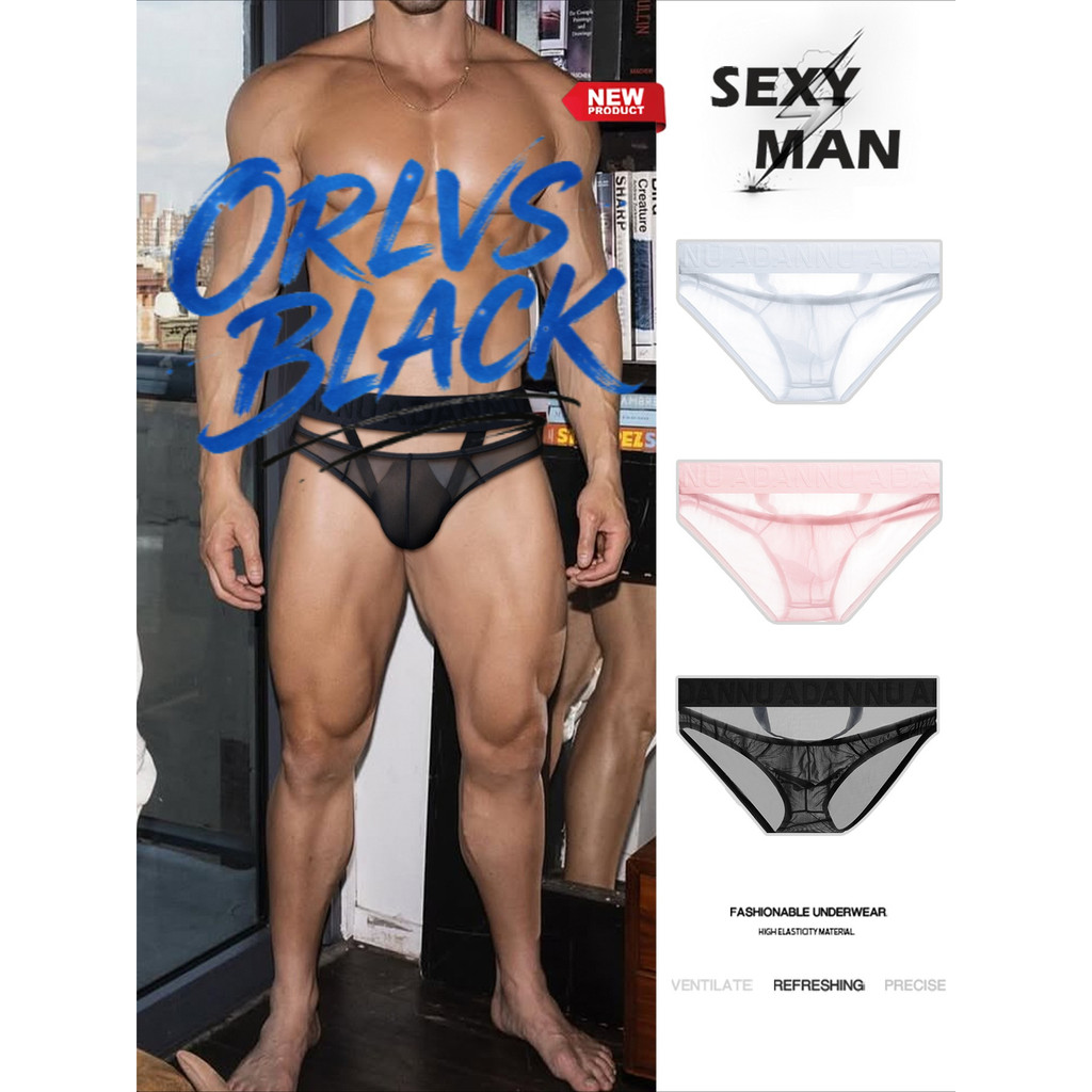 ORLVS Men Brief Sheer Mesh สีดําสีขาวสีชมพูขนาดเอเชีย AD7291
