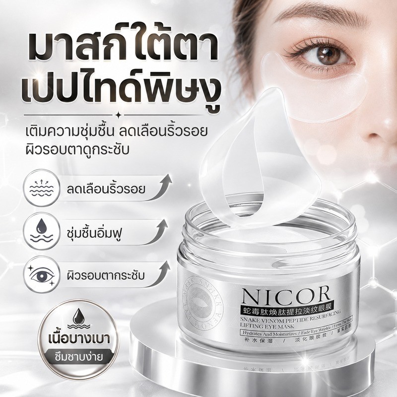 【กระชับผิวรอบตา】แผ่นมาส์กตา สารเปปไทด์งู ลดริ้วรอยรอบดวงตา ลดรอยคล้ำใต้ตา บรรเทาอาการบวมใต้ตา ขนาด40แผ่น