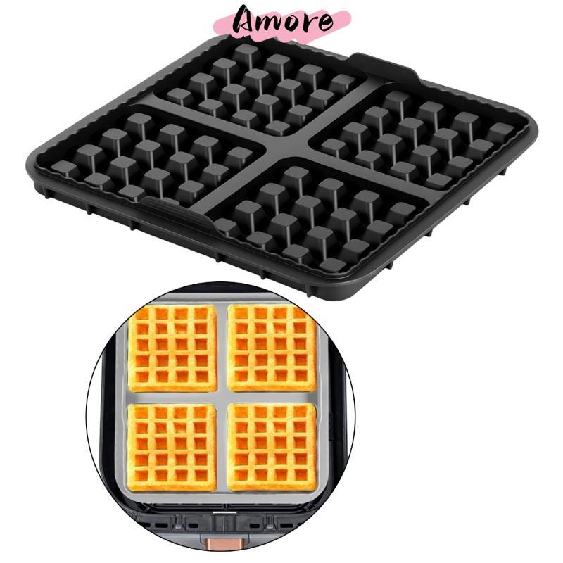 Amore 4 Cavity ถาดวาฟเฟิลซิลิโคนสําหรับหม้อทอดอากาศสแควร์ปล่อยแม่พิมพ์วาฟเฟิลสําหรับอาหารเช้า Preps 