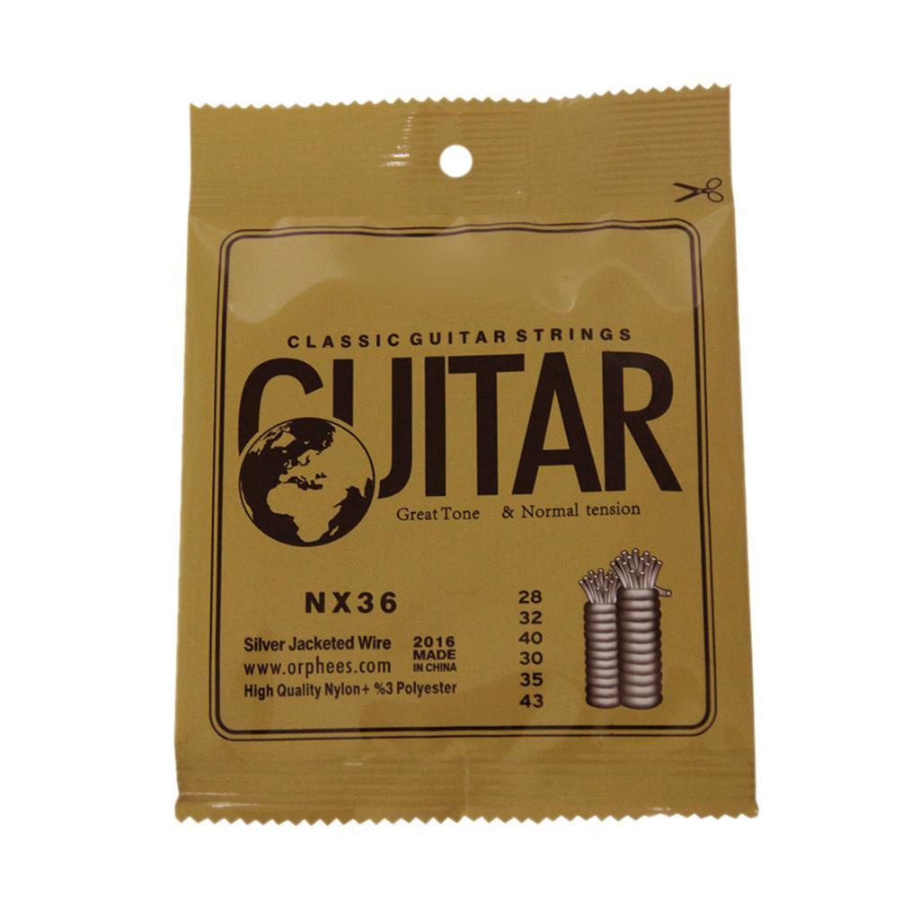 Orphee NX36 Nylon Classical Guitar Strings 6pcs Full Set Replacement (.028-043) Core Silver Jacketed
