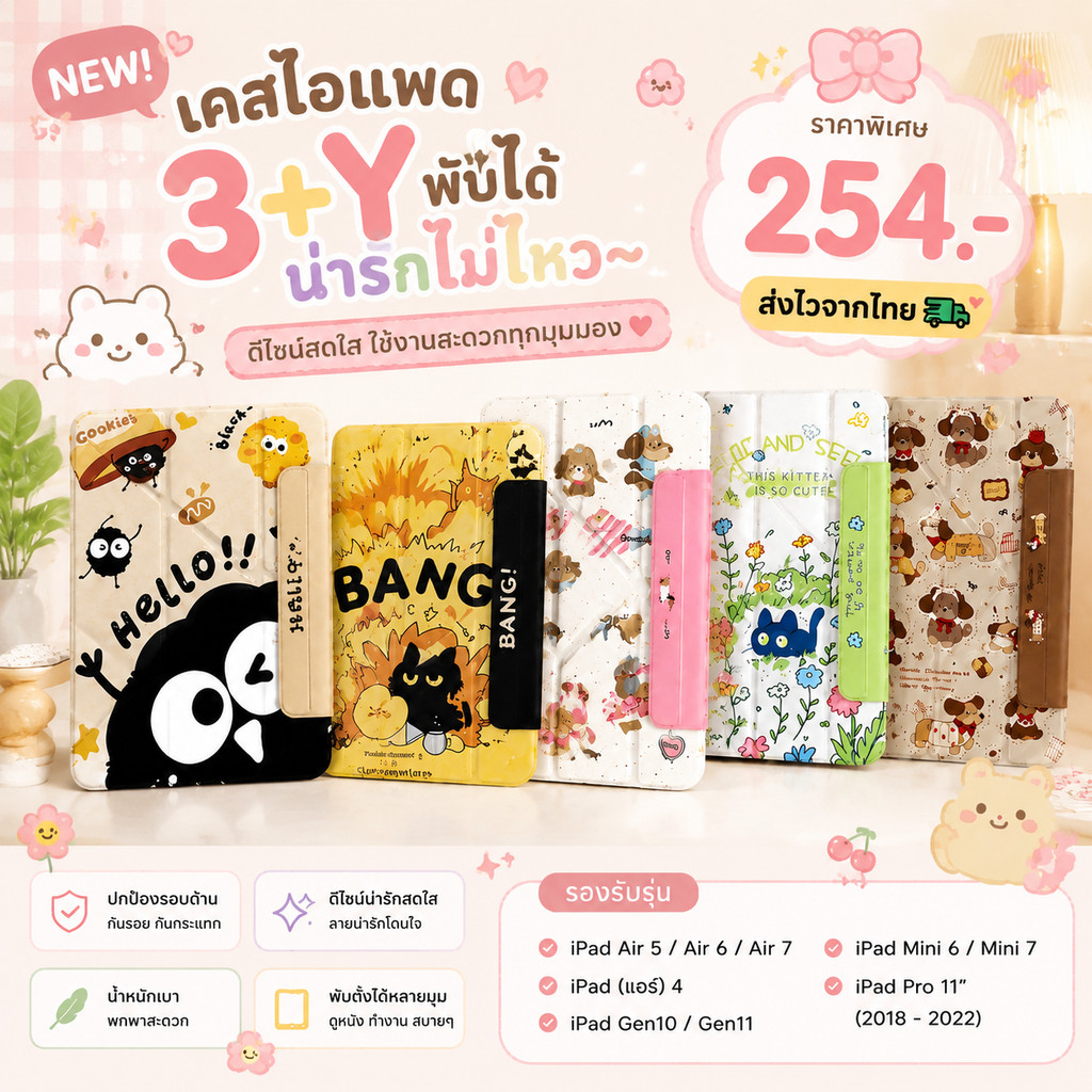 เคสไอแพด เคสพับ3ทบ Gen11 A16 ไอแพดและY สำหรับ เคสไอแพดแม่เหล็ก เคสใส่ air8 11"เคสไอแพด  ดีไซน์ไม่ธรร