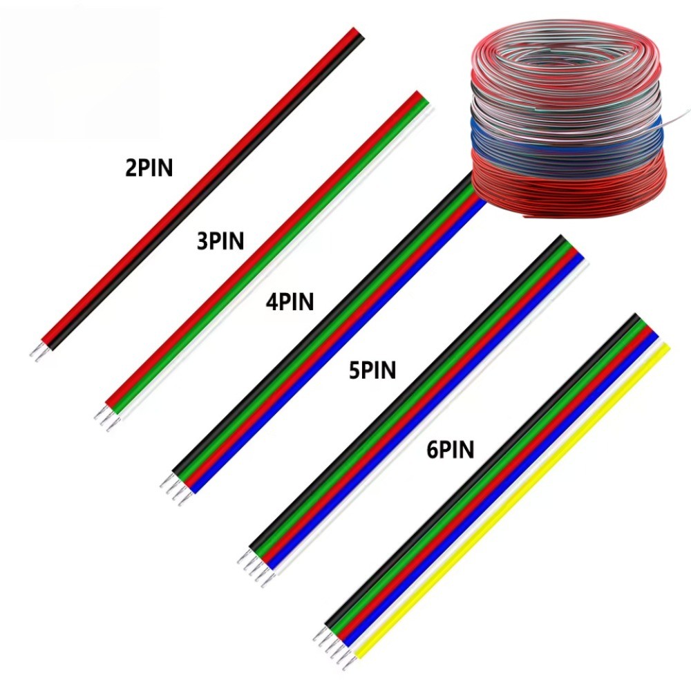 5 ~ 10 เมตร 2pin 3pin 4pin 5Pin 6pin 22 AWG Extension สายไฟ LED สําหรับ 5050 3528 RGBW RGB CCT LED S