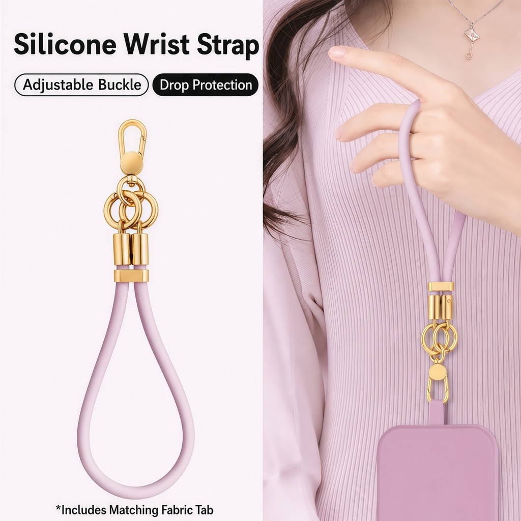 [เชือกเส้นเล็กซิลิโคน] แฟชั่นที่มีสีสันปรับสายรัดข้อมือเชือกเส้นเล็กโทรศัพท์สากลที่มีหัวเข็มขัดโลหะป้องกันการหล่นซิลิโคนเหลวมือเชือกกับสากลเคสต