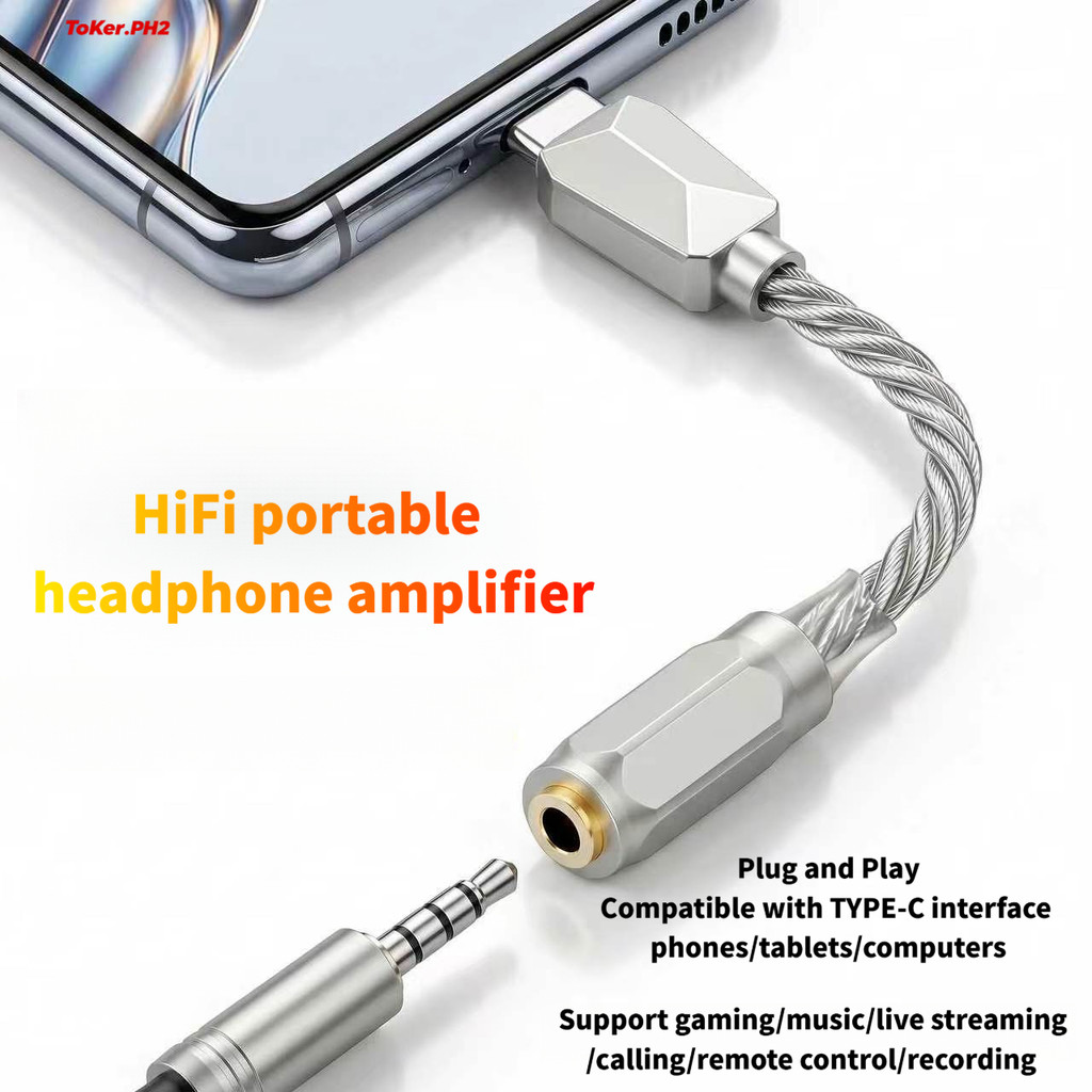 อะแดปเตอร์ถอดรหัสเสียงไฮไฟ Amp USB C DAC Type-C ถึง 3.5 มม.เครื่องขยายเสียงหูฟัง 32Bit 384KHz Dongle