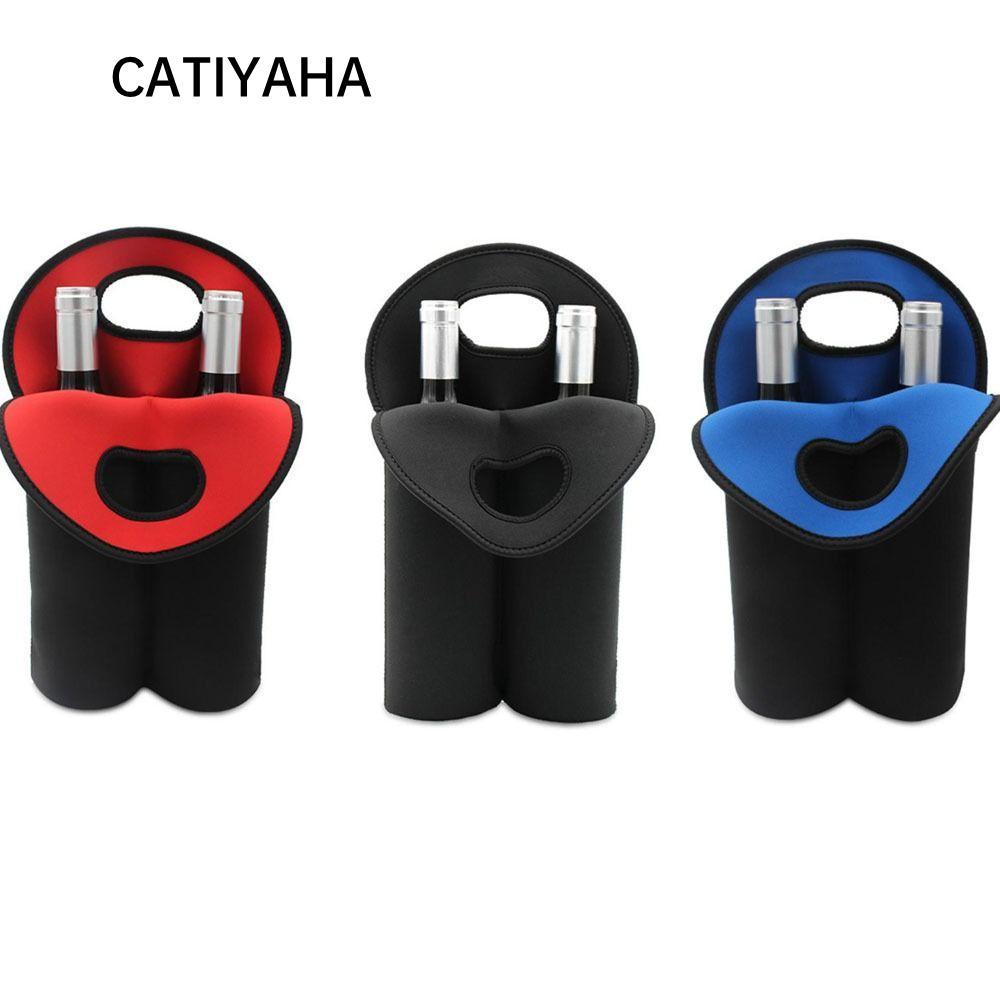 CATIYAHA Wine Cooler Bag, Handle Neoprene Wine Travel Carrier, ทนทานนํากลับมาใช้ใหม่ฉนวนไวน์กระเป๋าเ