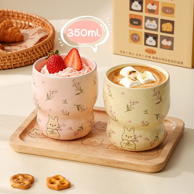 แก้วเซรามิค แก้วกาเซรามิคใต้สีเคลือบ แก้วกาแฟ พิมพ์ลายสัตว์น่ารักๆ คุณภาพดี ของขวัญ ชามขนมหวานถ้วยกาแฟนม