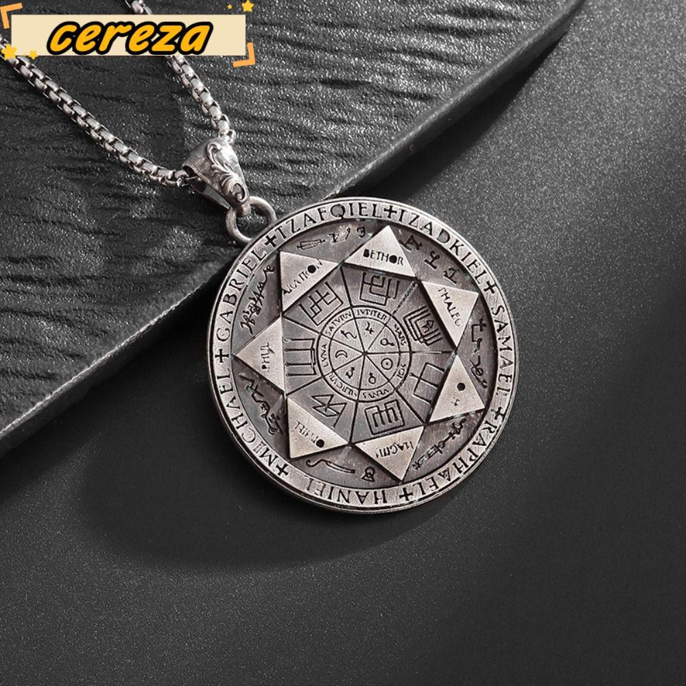 CEREZA 7 Archangels จี้ซีล,สแตนเลสเครื่องประดับ Hip Hop Solomon Amulet สร้อยคอ, Gothic Amulet ขัดเคร