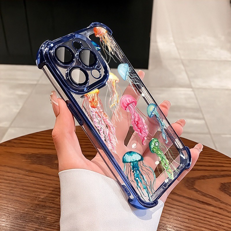 ชัดเจน เคส สำหรับ Oppo A6X A6T A6C A5X A3x A3 A6 A5 Pro A60 A98 A79 A18 A38 A77S A57 A77 A16 A17 A17K A76 A96 หรูหราพรีเมี่ยมแมงกะพรุนน่ารักโปร่งใสชุบกันกระแทกกรณีโทรศัพท์อ่อน