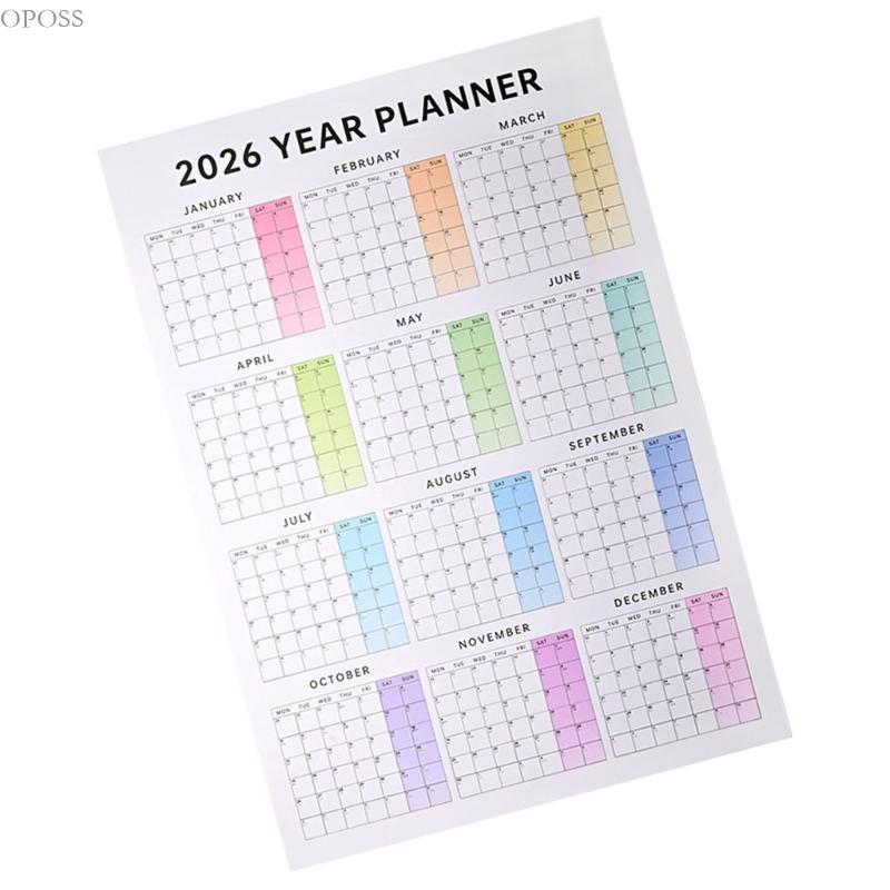 OPOSS 2026 Full Year to View Calendar Planner Dated for Goal Plan Tracking 75x53cm