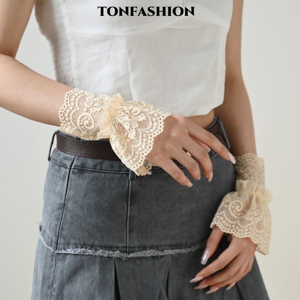 TONFASHION Cuffs Sleeves, Cuffs สีขาวสีดํา Hollow-out Fake Cuffs, Cuffs เสื้อกันหนาวที่ถอดออกได้
