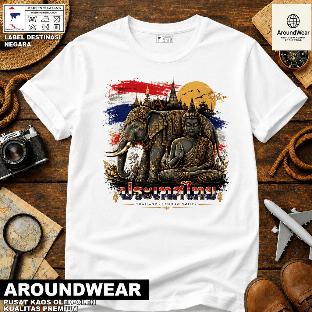 เสื้อยืดโดย THAILAND AYUTTHAYA BANGKOK 2A สีขาวพร้อมแท็ก ASAL THAILAND COTTON 30S SOUVENIR ของขวัญพร