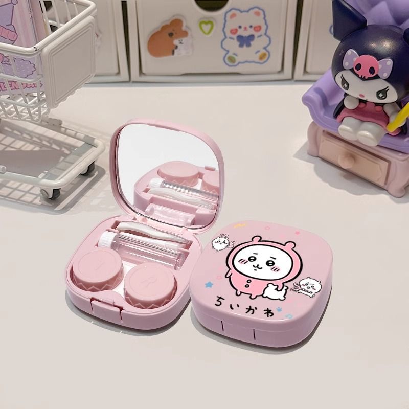 Jiyi Kawai ตลับคอนแทคเลนส์เครื่องสําอาง Day Throw Portable Small Double Companion Case Cute High-App