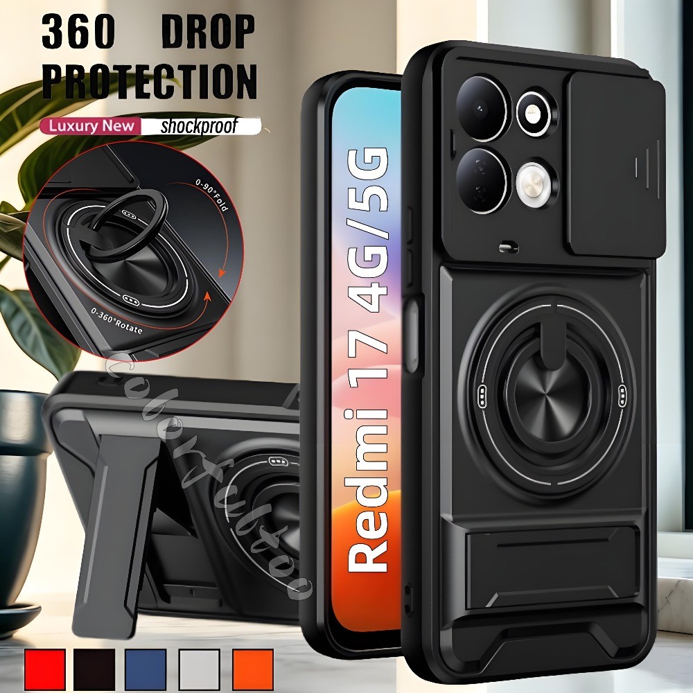 เกราะหรูหราเคสโทรศัพท์สําหรับRedmi 17 17C 17 C Redmi17C Redmi17 4G 5G 2026 แหวนแม่เหล็กที่วางขาตั้งกันกระแทกปลอกแข็งสไลด์เลนส์กล้องฝาหลังเชลล์