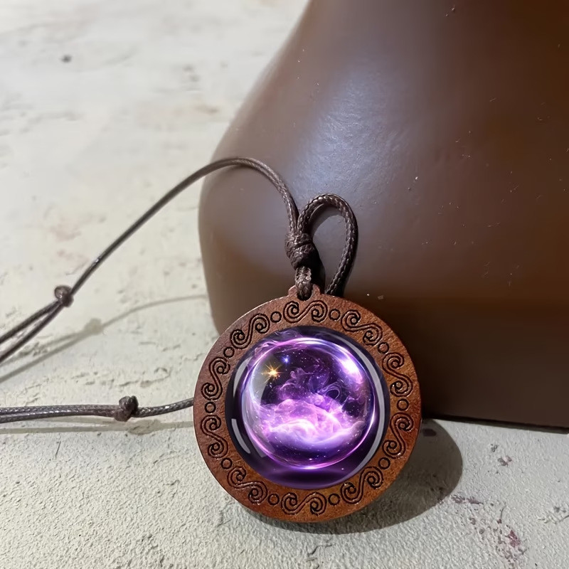 สร้อยคอจี้ไม้ Amethyst Nebula Magic Ball Unisex เชือกปรับได้ RSLD