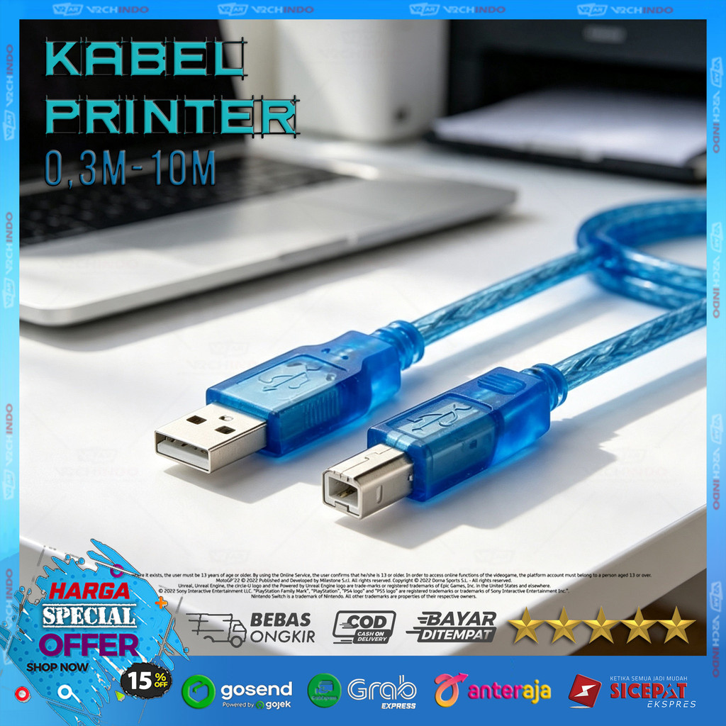 สายเคเบิลเครื่องพิมพ์ USB 2.0 ความยาว 0.3M / 1.5M / 3M / 5M / 10M เมตร Plug and Play คุณภาพดี !!
