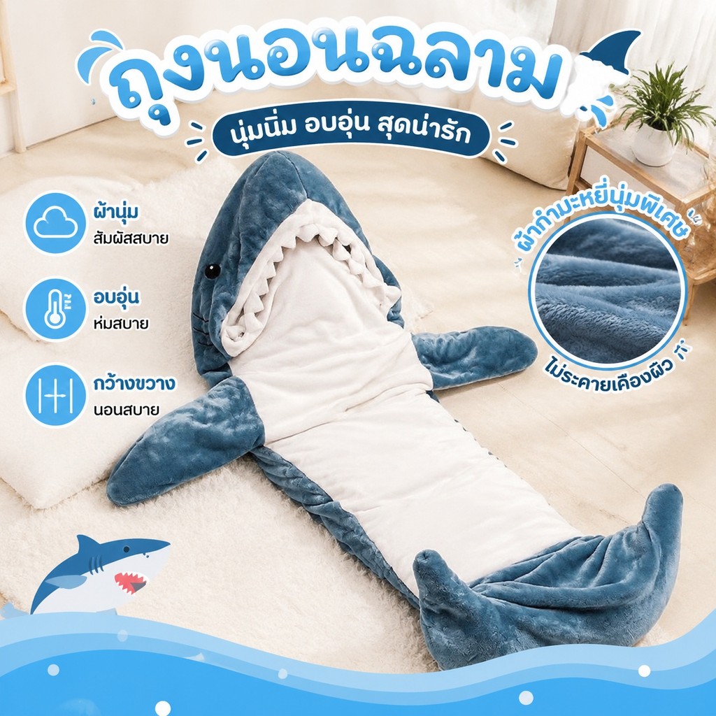 [SG stock]shark ผ้าห่ม shark onesie ผ้าห่ม shark ถุงนอนผ้าห่ม Hoodie Sleep Dress Flannel ชุดนอนตุ๊กต