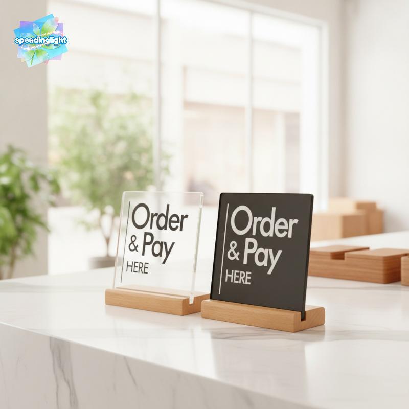 SPGH อะคริลิค Order และ Pay Here Sign Stand Order Here Sign Holder- ไม้ป้ายทนทานร้อน