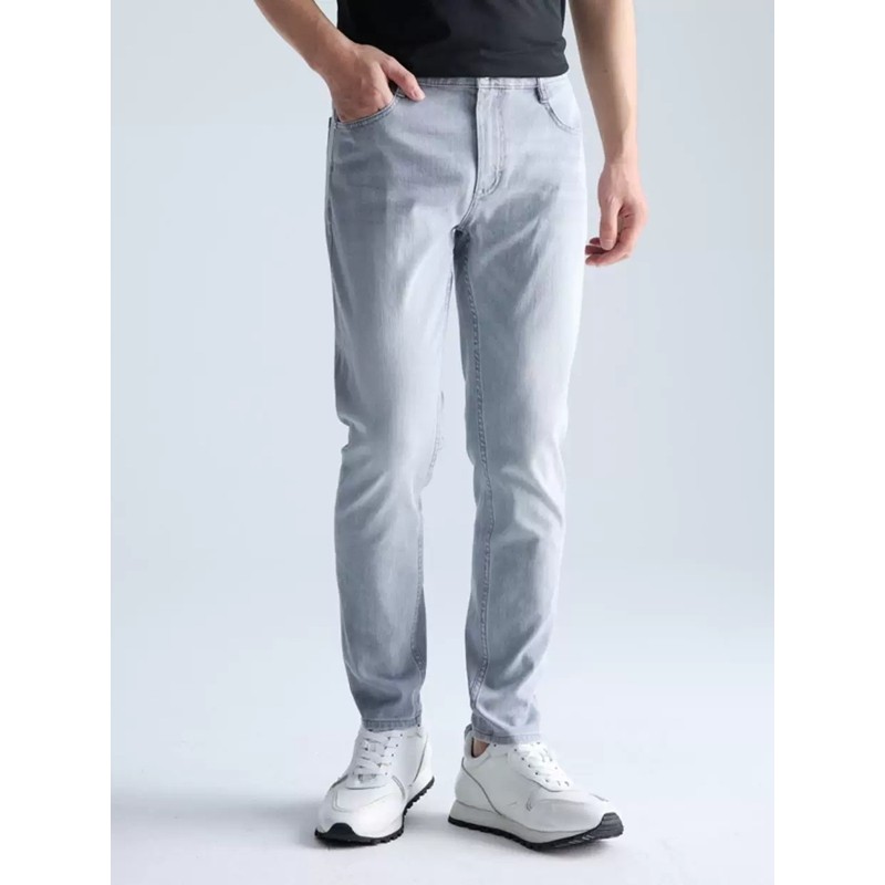 A5CNZ10101 Lijia ฤดูใบไม้ผลิแฟชั่นสบายใหม่ธุรกิจ Commuter Slim-fit กลางเอวขนาดเล็กฟุตกางเกงยีนส์กางเ
