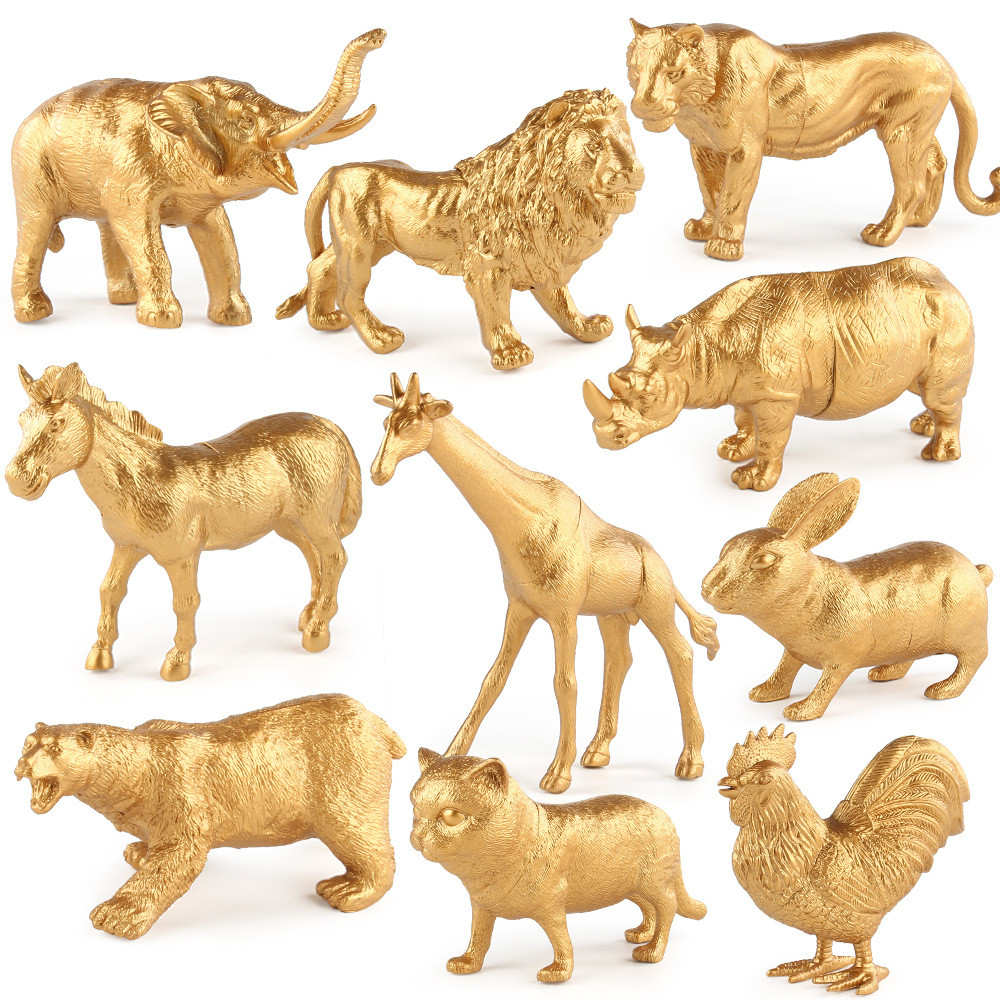Golden Animal Series เครื่องประดับของเล่นจําลอง Tiger Lion Elephant Rhinoceros Static รุ่น 2026.7.19