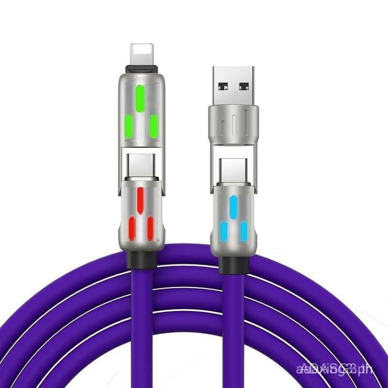 240W4-in-1USBChargingCable,6.6ft,LEDLightIndiors,FastChargeCompatible,USB-A/Type-Connectors(สีม่วง) 