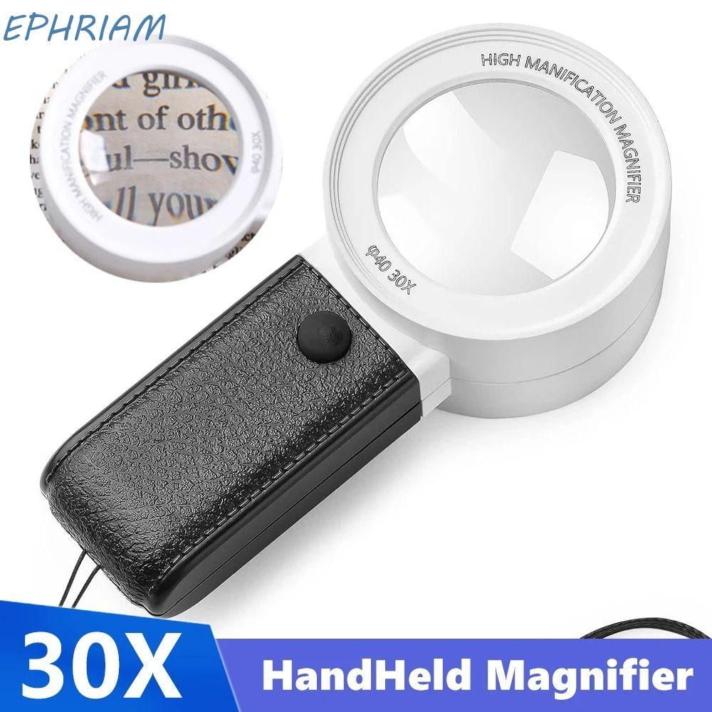 EPHRIAM แว่นขยายมือถือ,เลนส์ Double Llayer Loupe 30X แว่นขยาย,แบบพกพา HD แว่นตา 4 ไฟ LED แว่นขยายอ่านหนังสือเครื่องประดับ Loupe แก้ว