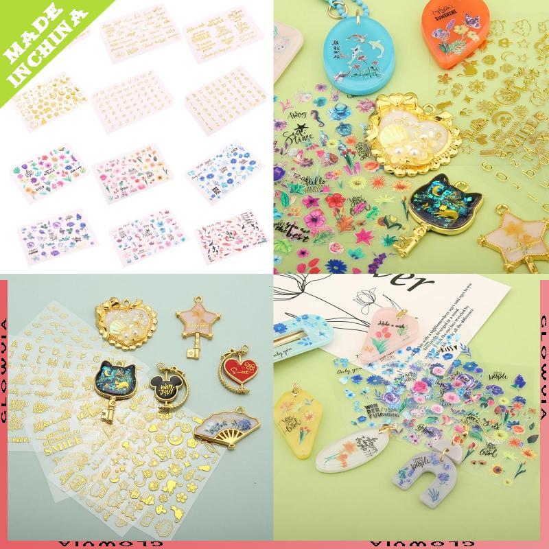 GLO Gold Printing Sticker Epoxy Flower Series Blessing Sticker Alphanumeric Sticker