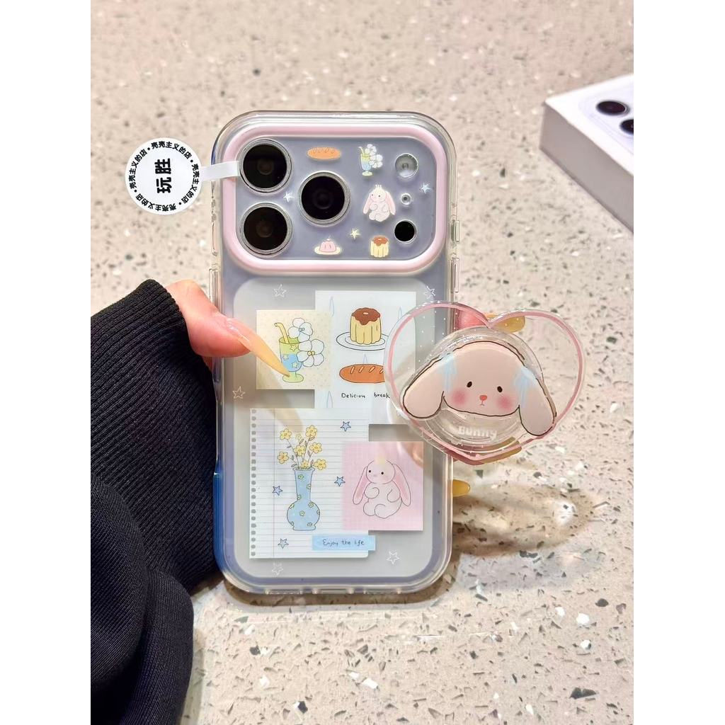 Notes แจกันขนมหวาน Lop-Eared กระต่ายเหมาะสําหรับ Apple 17promax เคสโทรศัพท์ iphone16 สไตล์ใหม่ 15pro