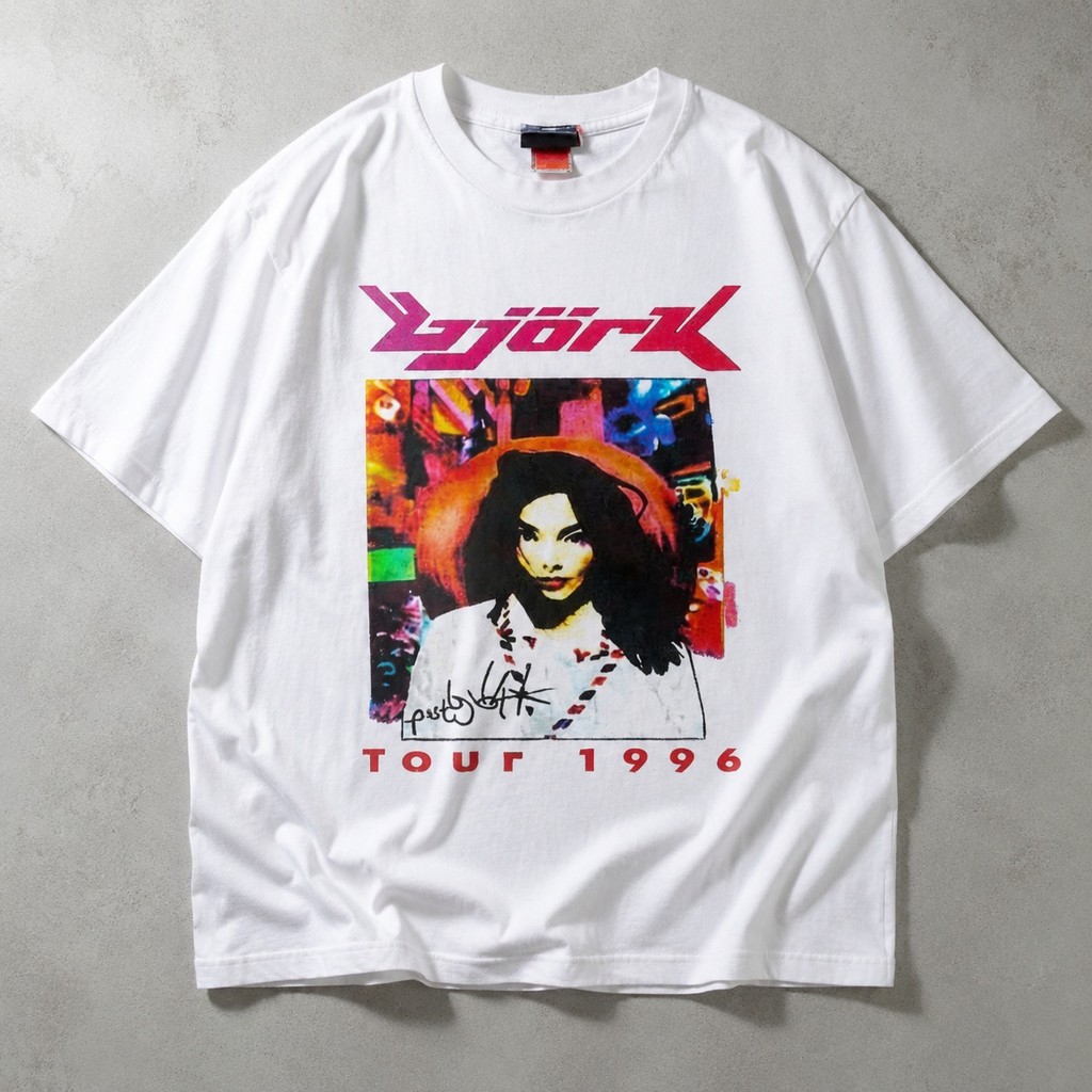 พร้อมส่ง เสื้อยืดผู้ชาย BjÖRk 1996 วินเทจแฟชั่น ผ้าฝ้ายแท้100% ใส่สบายสุดๆ ระบายอากาศดี โอเวอร์ไซส์ 